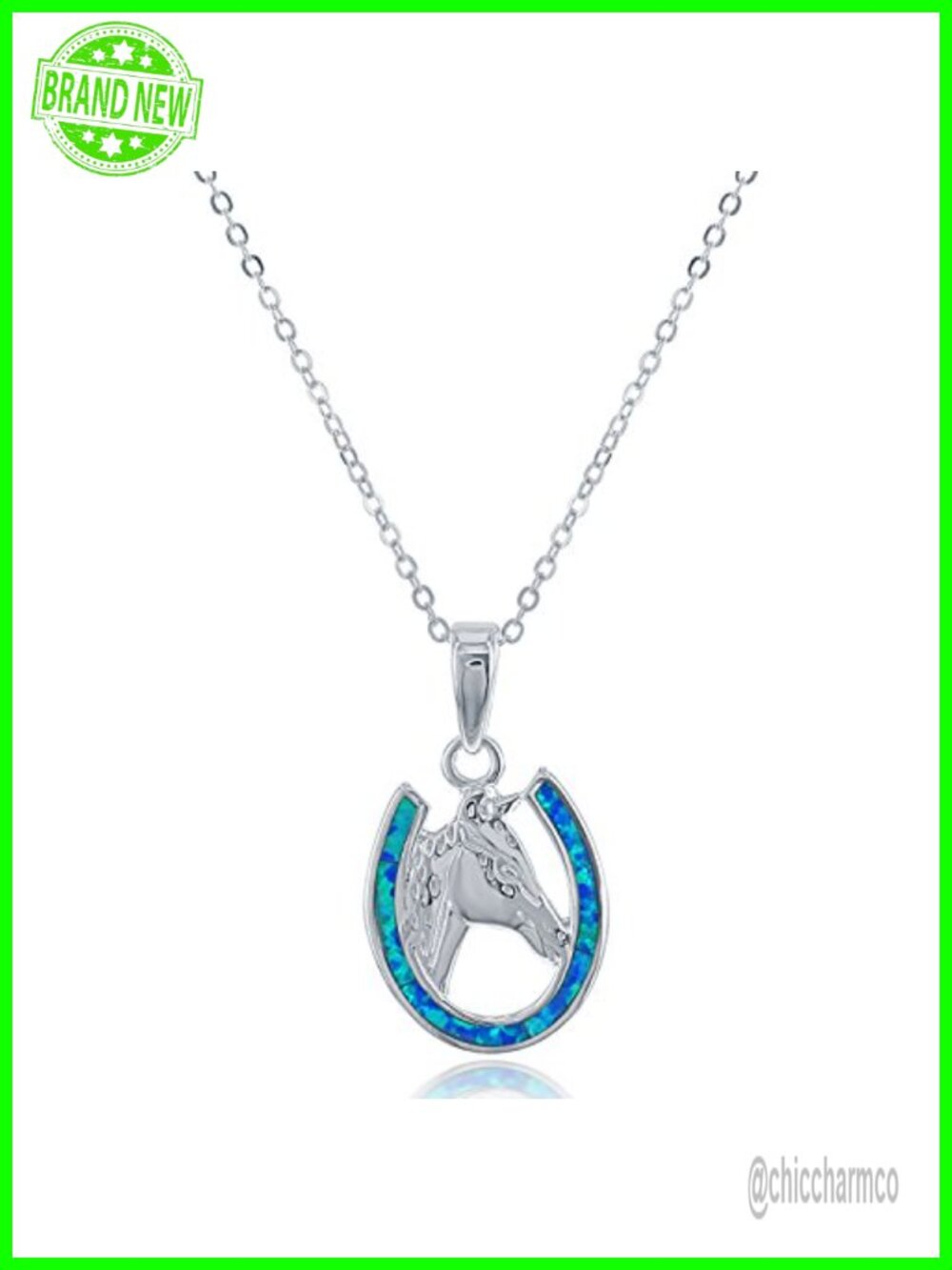 925 Sterling Silver Created Blue Opal Pendant Necklace 18 Inch Chain